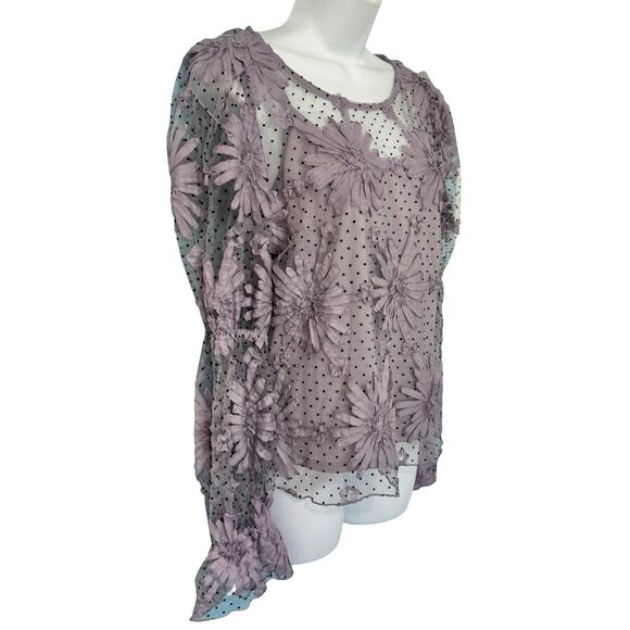 Anthropologie Eva Franco Purple 3D Flower Sheer Puff Sleeve Top sz XS NEW Tags - Picture 15 of 15